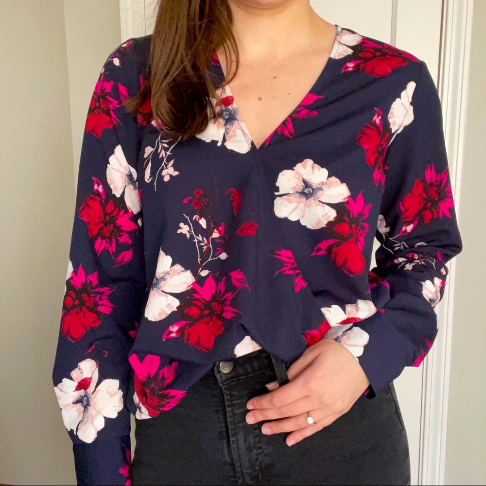 A new day floral surplice top with bubble hem